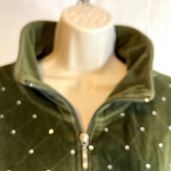 Mirror Mage Jeweled Velour Full Zip Green‎ Sweater Size XL - Picture 5 of 9